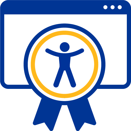Digital Accessibility icon, consisting of the accessibility symbol (a human stick-figure inside a circle) overlaid over a Web browser window