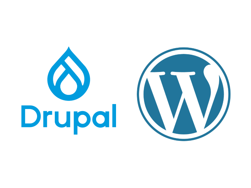 Logos for Drupal and WordPress website editing platforms.