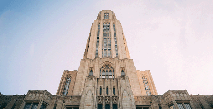 Looking up at the Cathedral of Learning